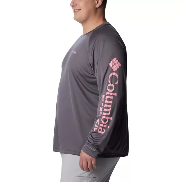 Columbia Mens Terminal Tackle PFG Sleeve LS ShirtCity GreyPink Pop Logo