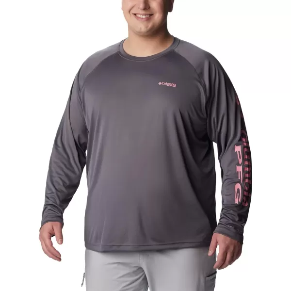 Columbia Mens Terminal Tackle PFG Sleeve LS ShirtCity GreyPink Pop Logo