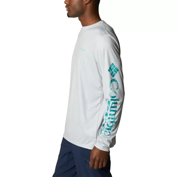 Columbia Mens Terminal Tackle PFG Sleeve LS ShirtCool GreyElectric Turquoise Realtree Horizon