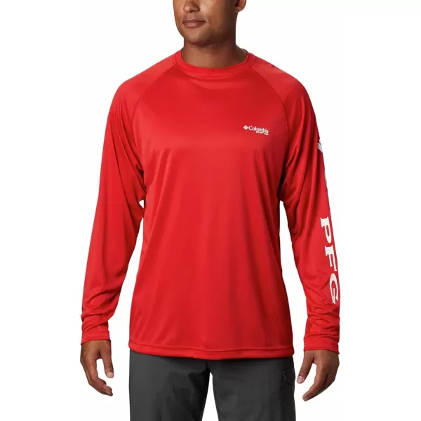 Columbia Mens Terminal Tackle PFG Sleeve LS ShirtRed SparkWhite Logo