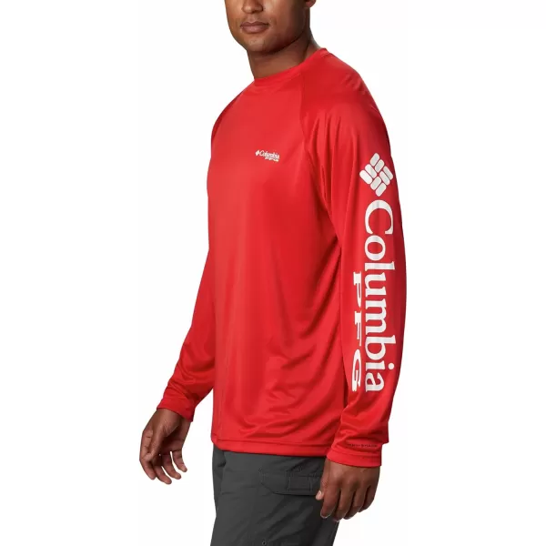 Columbia Mens Terminal Tackle PFG Sleeve LS ShirtRed SparkWhite Logo