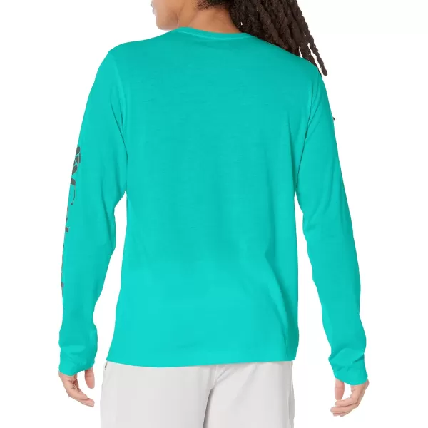 Columbia Mens Thistletown Hills Long Sleeve Logo TeeBright Aqua