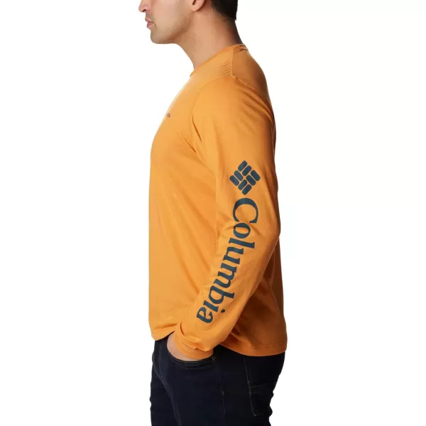 Columbia Mens Thistletown Hills Long Sleeve Logo TeeBright Orange Heather