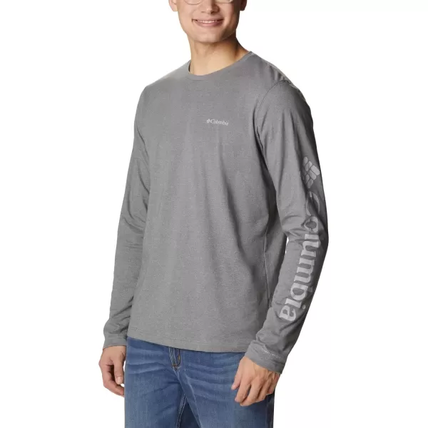 Columbia Mens Thistletown Hills Long Sleeve Logo TeeCity Grey Heather