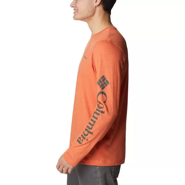 Columbia Mens Thistletown Hills Long Sleeve Logo TeeDesert Orange Double Dye