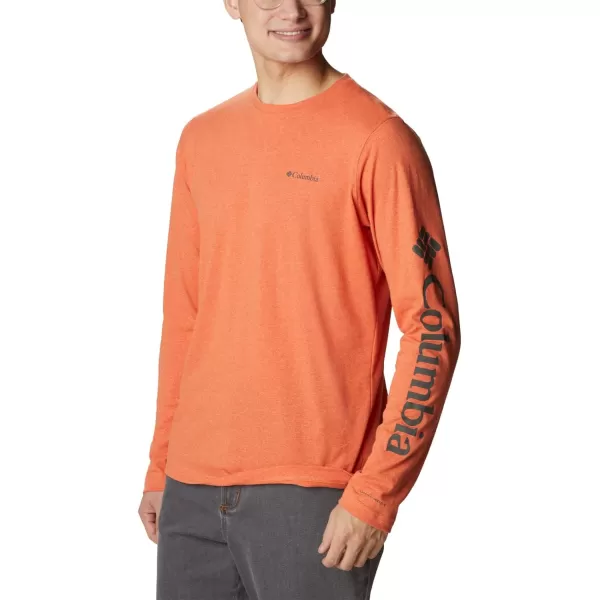 Columbia Mens Thistletown Hills Long Sleeve Logo TeeDesert Orange Double Dye