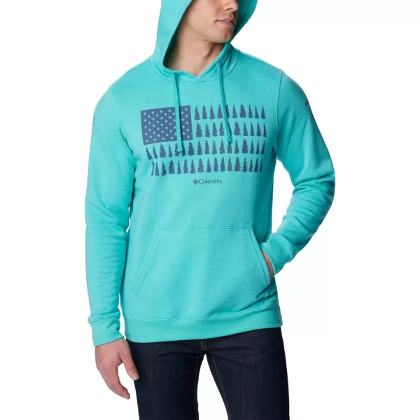 Columbia Mens Trek Graphic HoodieBright Aqua HeatherTreestriped Flag