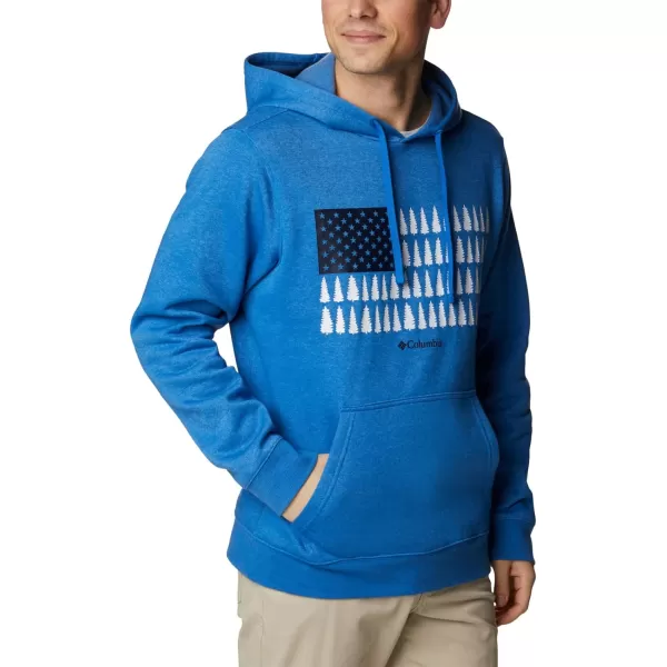 Columbia Mens Trek Graphic HoodieBright Indigo HeatherTreestriped Flag