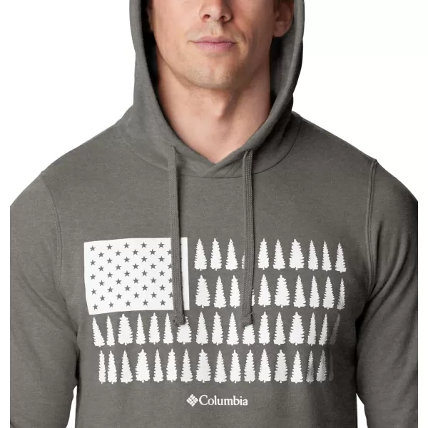 Columbia Mens Trek Graphic HoodieCharcoal Heather  Treeline Flag Graphic