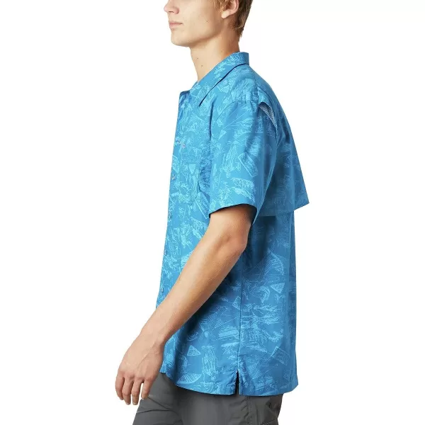 Columbia Mens Trollers Best Short Sleeve ShirtDark Pool Freshwater Roots Print