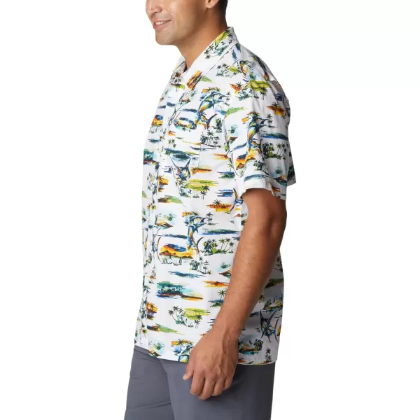 Columbia Mens Trollers Best Short Sleeve ShirtWhite Watercolor Island Print