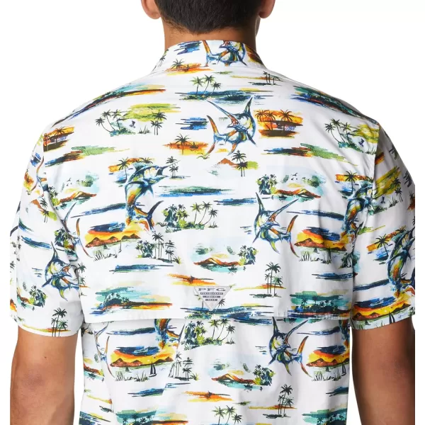 Columbia Mens Trollers Best Short Sleeve ShirtWhite Watercolor Island Print