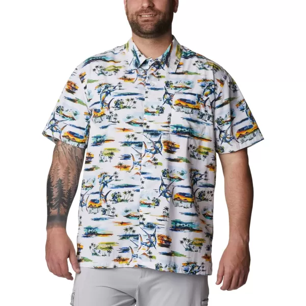 Columbia Mens Trollers Best Short Sleeve ShirtWhite Watercolor Island Print