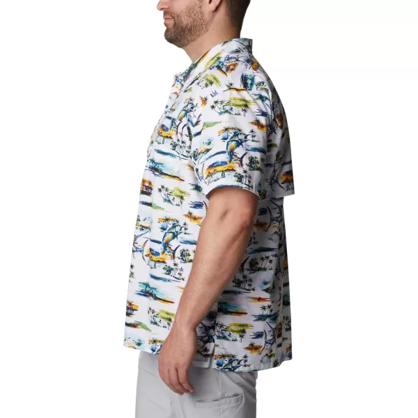 Columbia Mens Trollers Best Short Sleeve ShirtWhite Watercolor Island Print