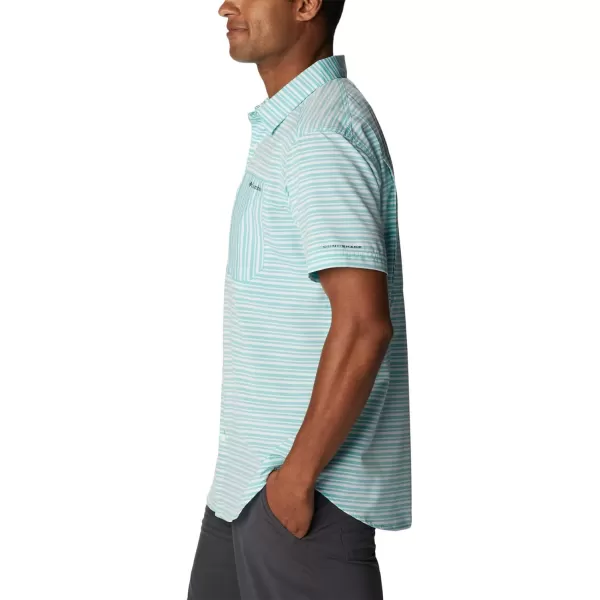 Columbia Mens Twisted Creek Iii Short SleeveBright Aqua Basic Stripe