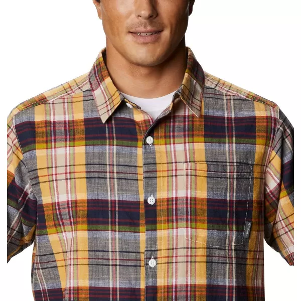 Columbia Mens Under Exposure Yarn Dye Short Sleeve ShirtBright Gold Madras