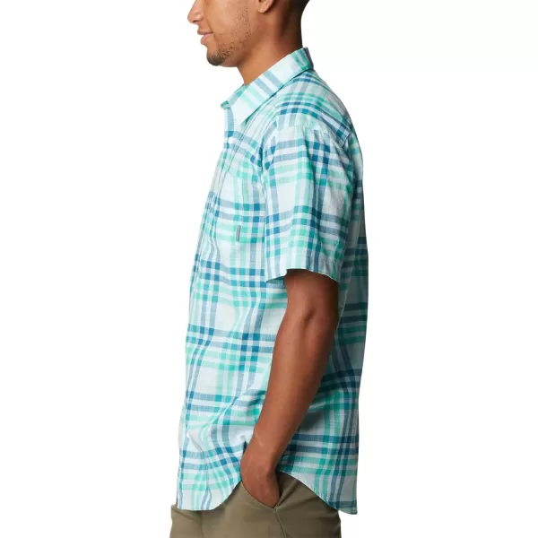 Columbia Mens Under Exposure Yarn Dye Short Sleeve ShirtElectric Turquoise Madras Gingham