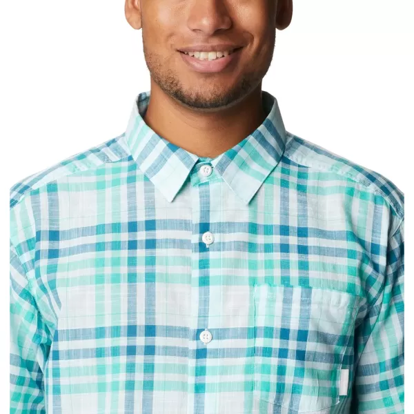 Columbia Mens Under Exposure Yarn Dye Short Sleeve ShirtElectric Turquoise Madras Gingham