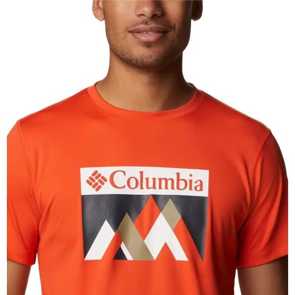 Columbia Mens Zero Rules Short Sleeve Graphic ShirtRed QuartzPeak Fun Graphic