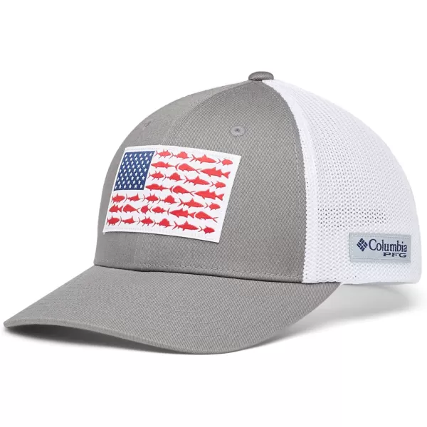 Columbia PFG Mesh Canada Fish Flag StretchFit HatTitaniumWhite