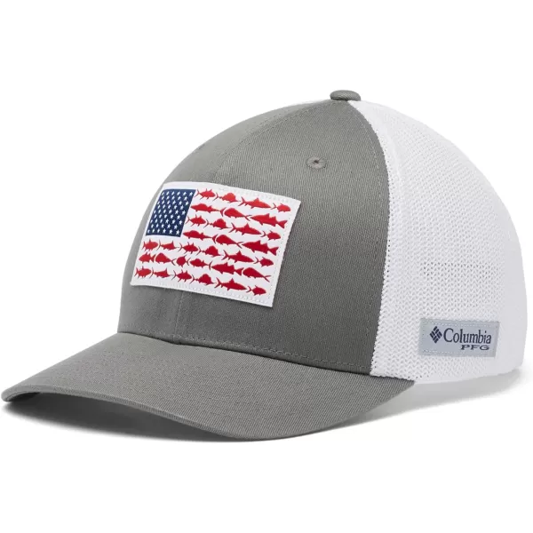 Columbia PFG Mesh Canada Fish Flag StretchFit HatTitaniumWhite