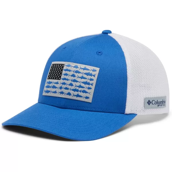 Columbia PFG Mesh Canada Fish Flag StretchFit HatVivid BlueWhiteUS Fish Flag