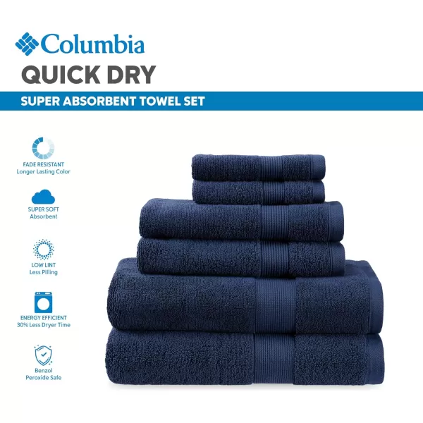 Columbia Quick Dry 90 Cotton10 Polyester Super Absorbent OekoTEX Certified 6Piece Bath Towel Value Set Set Includes 2 Bath Towels 2 Hand Towels 2 Washcloths  NocturnalColumbia Quick Dry 90 Cotton10 Polyester Super Absorbent OekoTEX Certified 6Piece Bath Towel Value Set Set Includes 2 Bath Towels 2 Hand Towels 2 Washcloths  Nocturnal