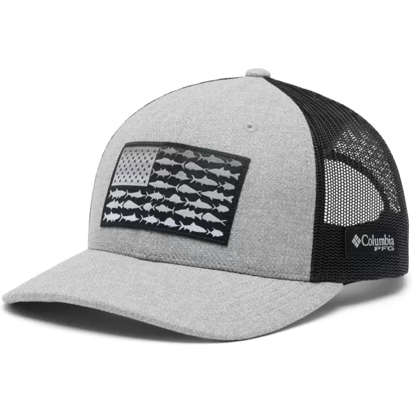 Columbia UnisexAdult Pfg Fish Flag Mesh Snap BackCool Grey HeatherBlack