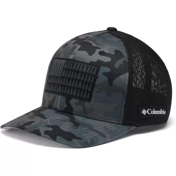 Columbia UnisexAdult Tree Flag Mesh Ball Cap  High CrownBlack Trad Camo