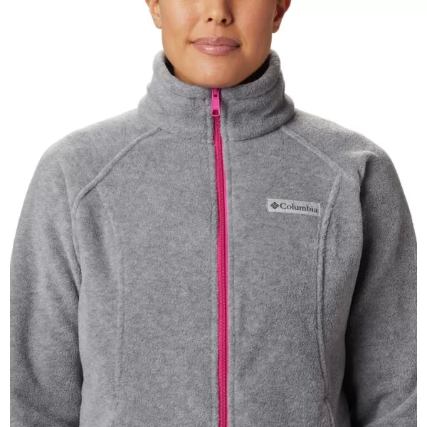 Columbia Womens Benton Springs Full ZipLight Grey HeatherFuchsia