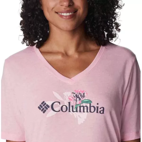 Columbia Womens Bluebird Day Relaxed V NeckWild Rose HeatherJubilant Flower Graphic