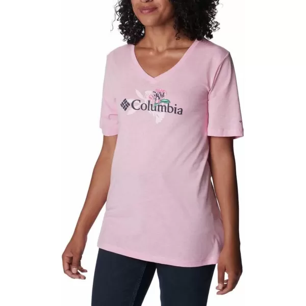 Columbia Womens Bluebird Day Relaxed V NeckWild Rose HeatherJubilant Flower Graphic