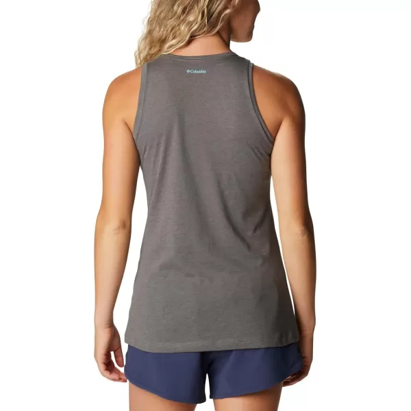 Columbia Womens Bluff Mesa Tank Top Lightweight Comfort StretchCharcoal HeatherFloral Leafscape