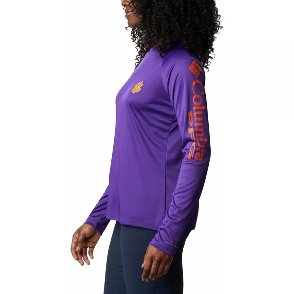 Columbia Womens CLG Tidal Tee Ls ShirtClemson Tigers Cle  Vivid Purple Spark Orange