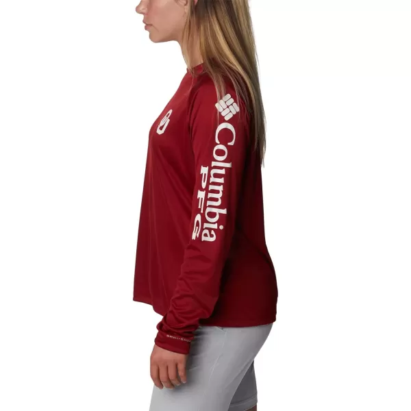 Columbia Womens CLG Tidal Tee Ls ShirtOklahoma Sooners Ok  Red Velvet White