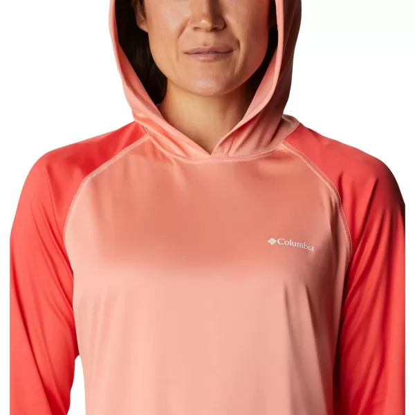 Columbia Womens Fork Stream Ls HoodieCoral ReefRed HibiscusWhite Logo