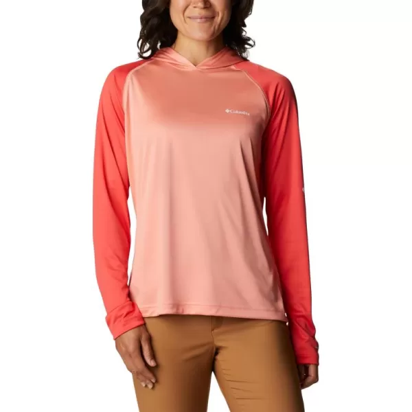 Columbia Womens Fork Stream Ls HoodieCoral ReefRed HibiscusWhite Logo