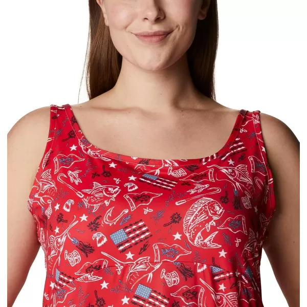 Columbia Womens Freezer Iii DressRed Spark Americana Fishing Print