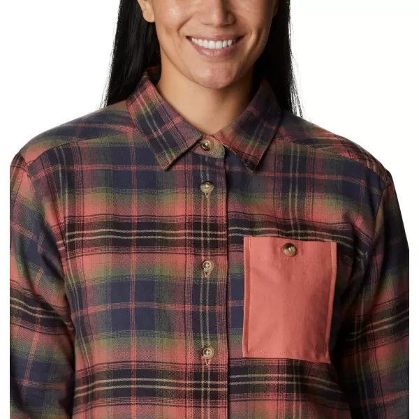 Columbia Womens Holly Hideaway Flannel ShirtDark Coral Multi Tartan
