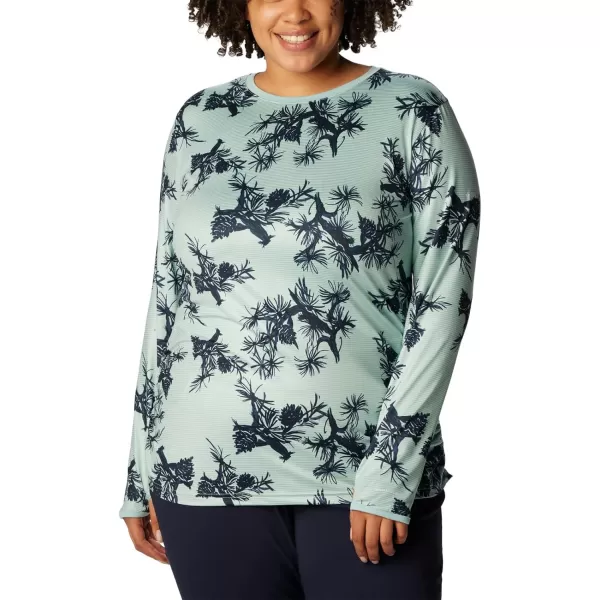 Columbia Womens Leslie Falls Long SleeveAqua Haze Pinecones