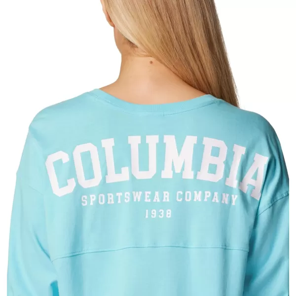 Columbia Womens North Cascades Branded Long Sleeve CrewAquamarineVarsity Arch