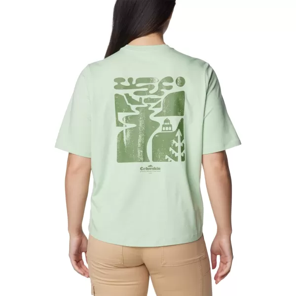 Columbia Womens North Cascades Graphic Short Sleeve TeeSage LeafSimple Gorge