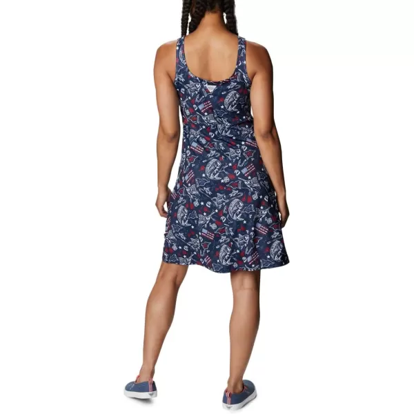 Columbia Womens PFG Freezer III DressCollegiate Navy Americana Fishing Print