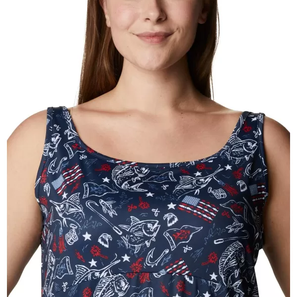 Columbia Womens PFG Freezer III DressCollegiate Navy Americana Fishing Print