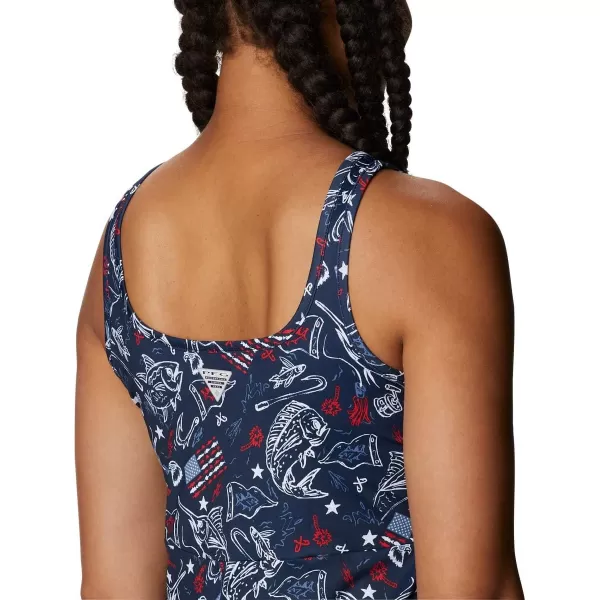 Columbia Womens PFG Freezer III DressCollegiate Navy Americana Fishing Print