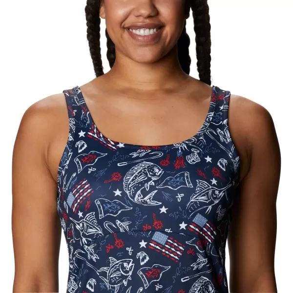 Columbia Womens PFG Freezer III DressCollegiate Navy Americana Fishing Print