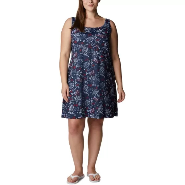 Columbia Womens PFG Freezer III DressCollegiate Navy Americana Fishing Print