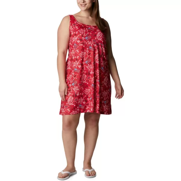 Columbia Womens PFG Freezer III DressRed Spark Americana Fishing Print