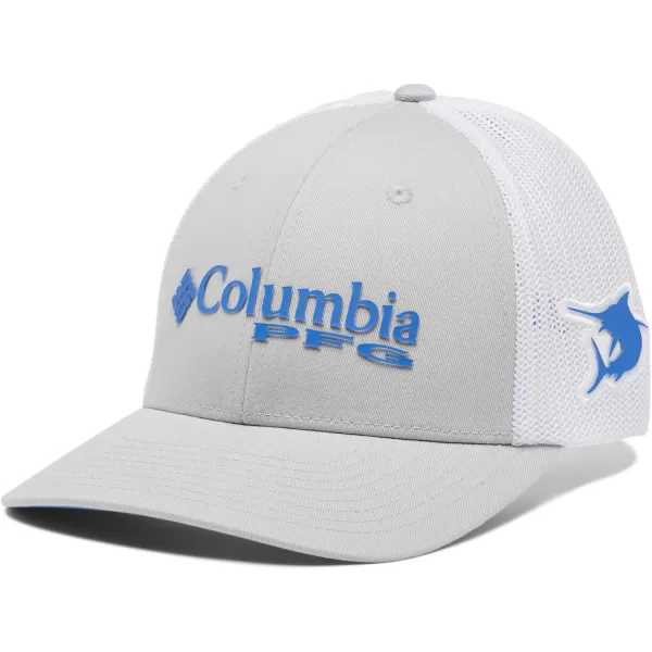 Columbia Womens PFG Logo Mesh Ball CapCool GreyWhiteVivid BlueMarlin