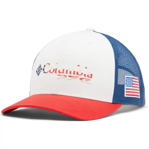 Columbia Womens PFG Logo Mesh Ball CapHigh CrownRed Spark  Us Flag